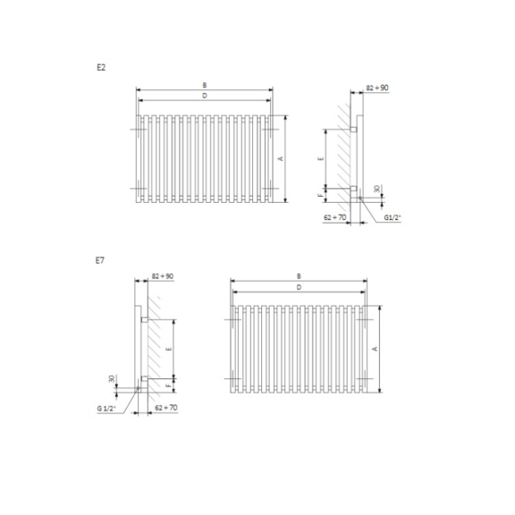 TERMA Triga E dizajnový radiátor Schéma horizontálny radiator