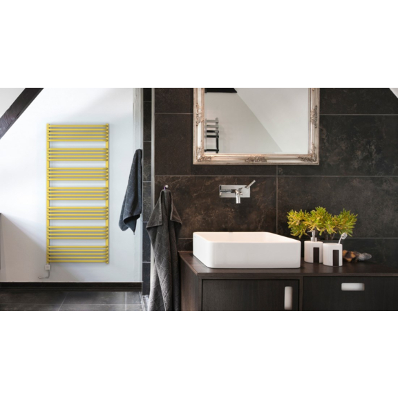 TERMA Alex elektrický kúpeľňový radiátor 1580x600 v modernom interiéri