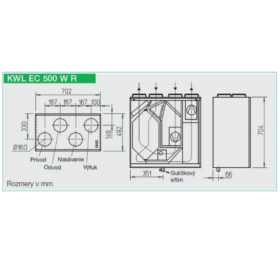 Rekuperačná jednotka KWL EC 500 W - pravé prevedenie