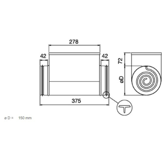 Systemair CB 150-1,2 elektrický ohrievač do kruhového potrubia - rozmery