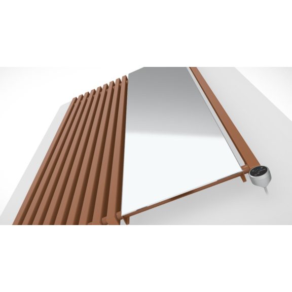 TERMA Triga M E dizajnový radiátor 1700x880 farba Cooper detail- zrkadlo, ovládanie
