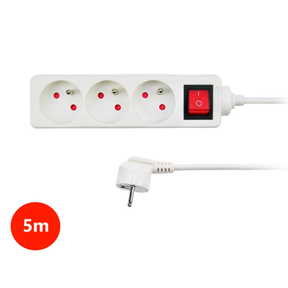 Predlžovačka 5 m, 3 zásuvky s vypínačom