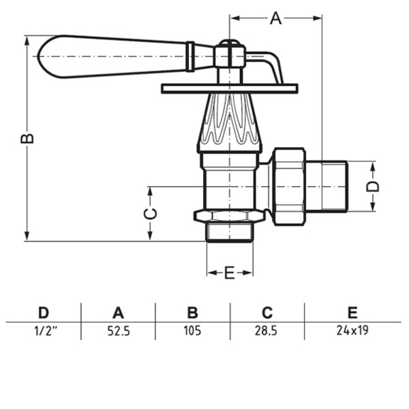 Terma Classic Art rohová sada ventilov - schéma