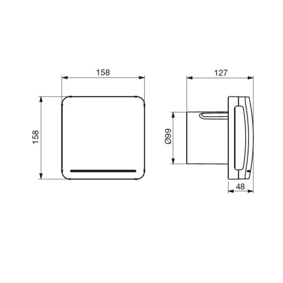 Ventilátor ECOAIR DESIGN S Ecowatt - rozmery