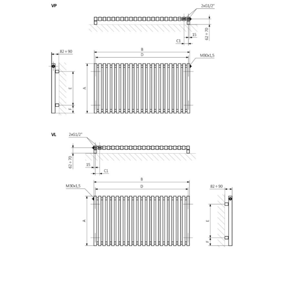 TERMA Triga dizajnový radiátor Schémy