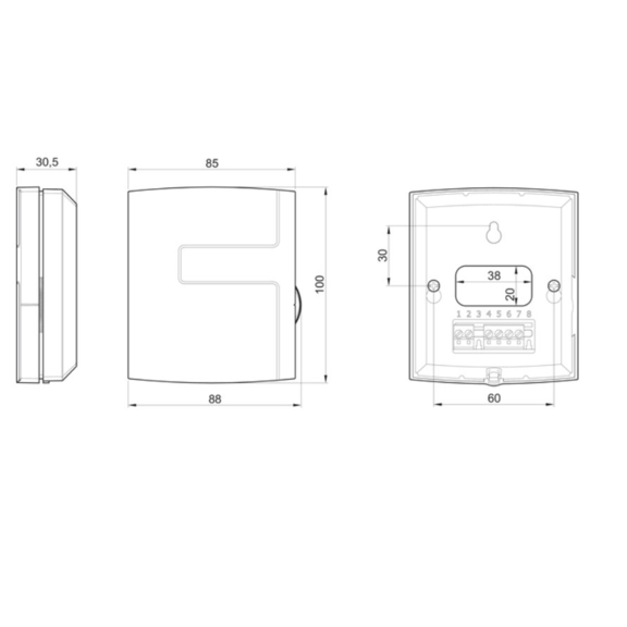 Systemair EC-Basic-CO2/T regulátor - rozmery