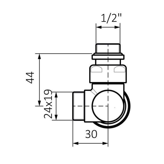 Terma integrovaná rohová termostatická ventilová sada - rozmery