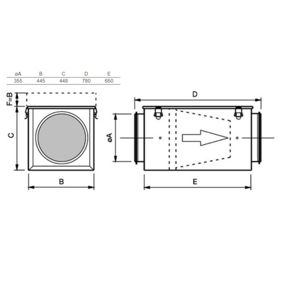Systemair FFR 355 filtračná kazeta pre kruhové potrubie - rozmery