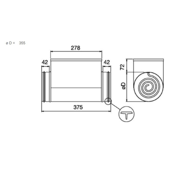 Systemair CBM 355-9,0 elektrický ohrievač do kruhového potrubia - rozmery