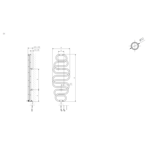 TERMA Perła E dizajnový radiátor schématické zobrazenie