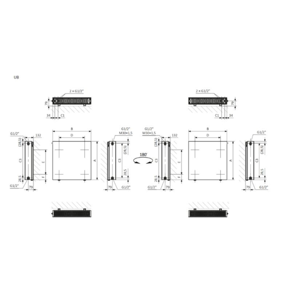 TERMA Solid H dizajnový radiátor - rozmery