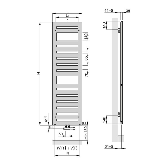 Zehnder Metropolitan Spa dizajnový radiátor - rozmery