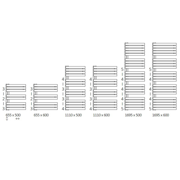 TERMA Warp S dizajnový radiátor Dostupné veľkosti