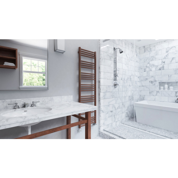 TERMA Fiona kúpeľňový radiátor RAL 8024 kúpeľňa panoráma